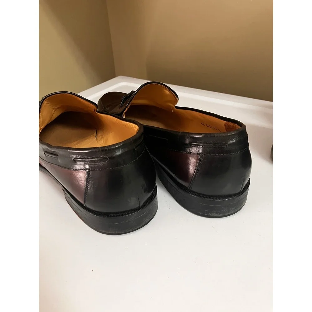 Johnston & Murphy Mens Tassel Loafers‎ Burgundy Black Leather Made in Italy 12 M